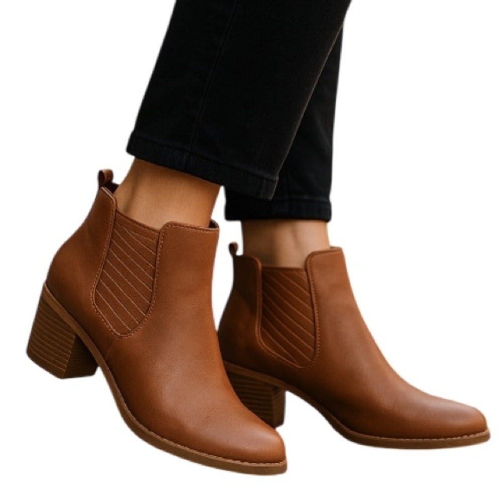 EURO SOFT By Softt Salida Western Ankle Boots Camel Brown Vegan Leather Zip 8.5